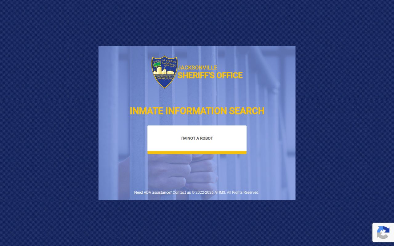 Jacksonville Sheriff's Office inmate search landing screen
