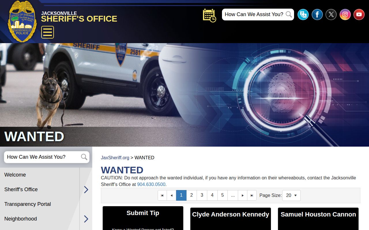 Jacksonville Sheriff's Office wanted persons page