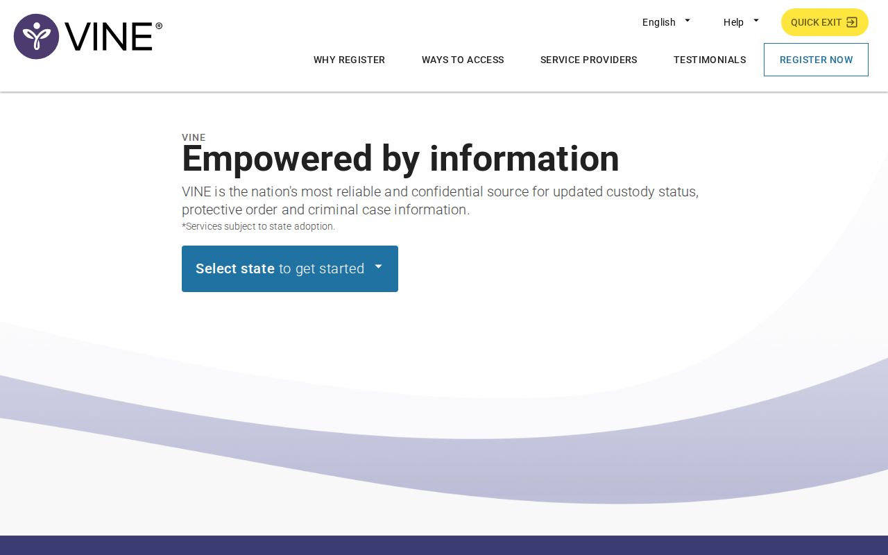 VINELink registration screen for phone and email custody alerts