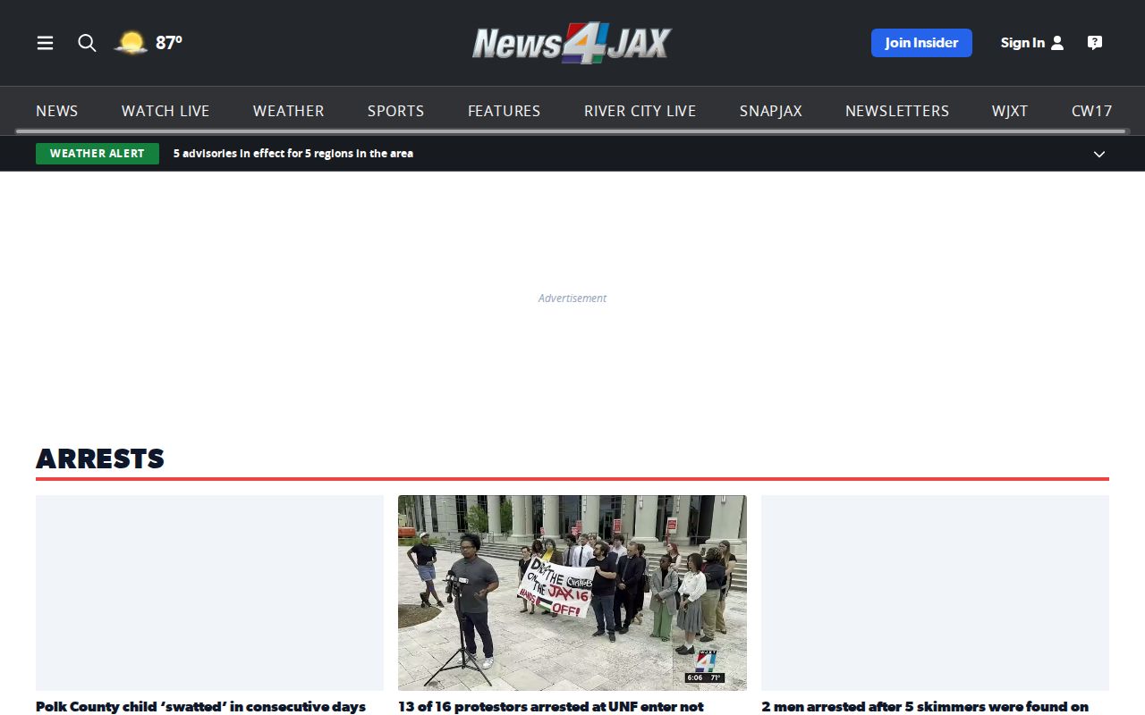 News4JAX arrests topic page with selected Duval County crime reporting