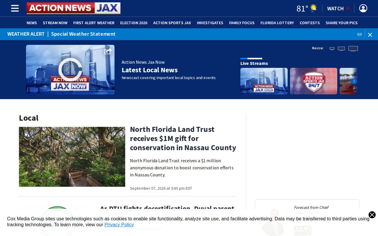 Action News Jax local news page with Jacksonville area reporting